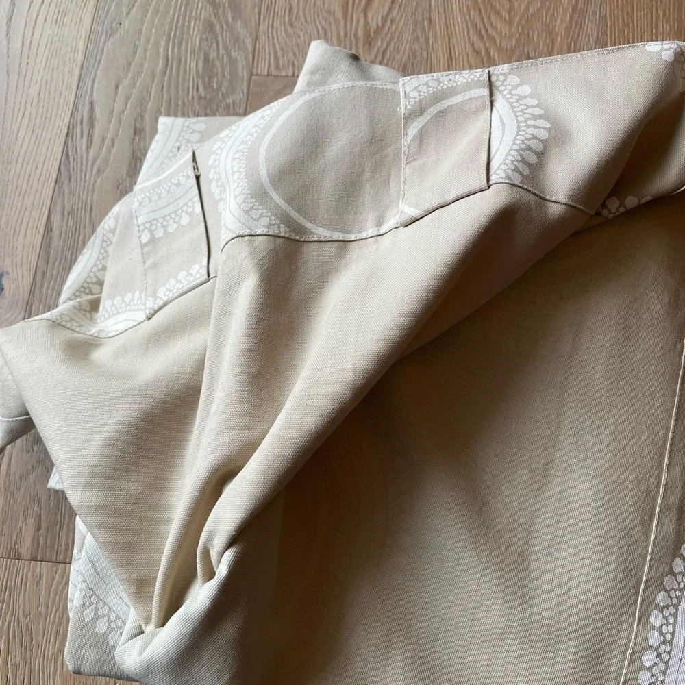 West Elm Beige and White Circular Pattern Curtain